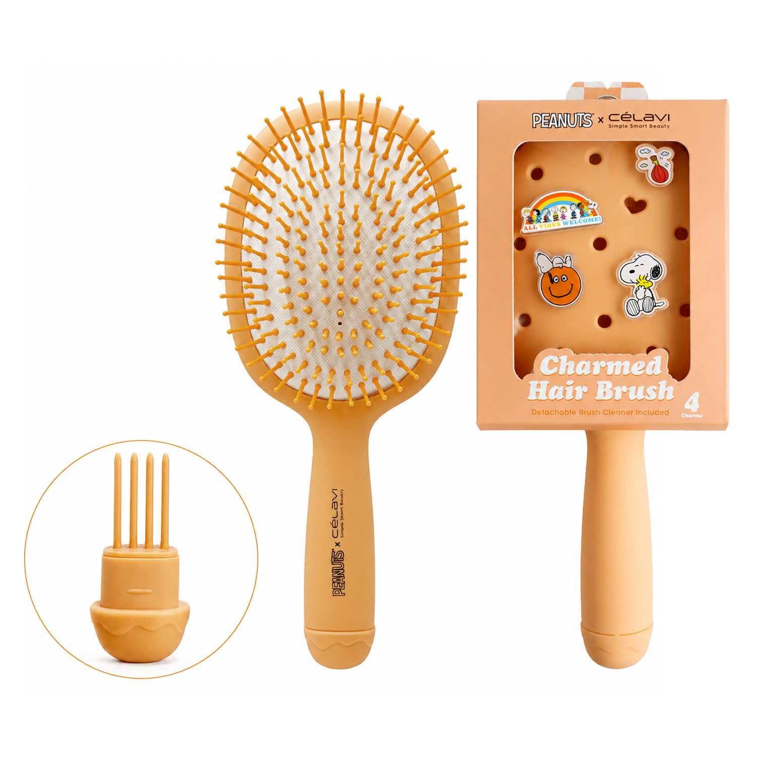 CELAVI x PEANUTS Snoopy Detangling Hair Brush - Wet & Dry Detangler Brush with Cute Charm Details for Women, Girls & Kids