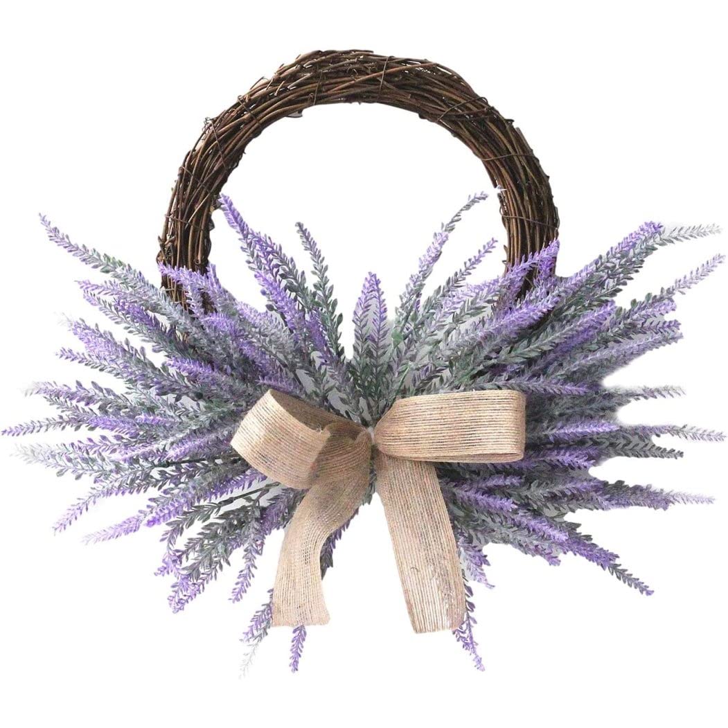 Ghirlanda di lavanda artificiale, ghirlanda di lavanda in seta con fiocco, ghirlanda di fiori artificiali per porta d'ingresso, finestra, parete, festa di nozze, casa, giardino, decorazione, viola, 1
