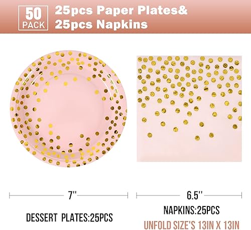 Miniatura 2 de Platos de Papel Rosa y Dorado - Paquete de 50 - 25 * 7 pulgadas Platos de Papel y 25 * 6.5 pulgadas Servilletas, Platos y Servilletas Rosa Dorado,