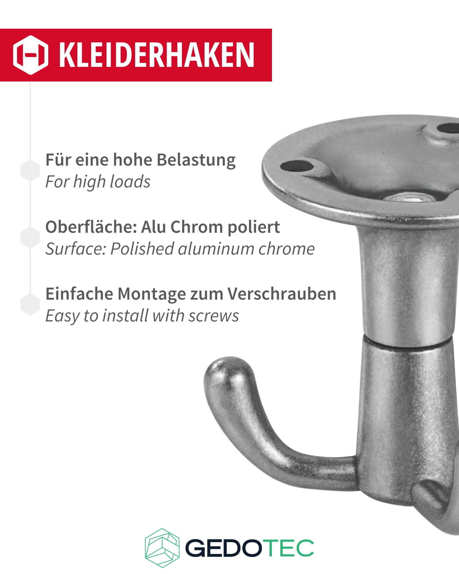 Gedotec Kleiderhaken Garderobe Dreifachhaken drehbar - Pegasi | Haken 3-fach | Drehhaken Küche & Schrank | Chrom poliert | Aluminium Garderobenhaken dreifach | 5 Stück - Unterbauhaken Decken-Montage