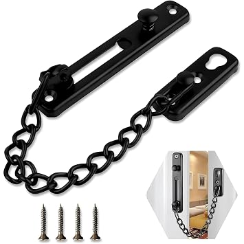 Door Latch & Chain Lock – Main Door Safety, 360° Viewer (Black)