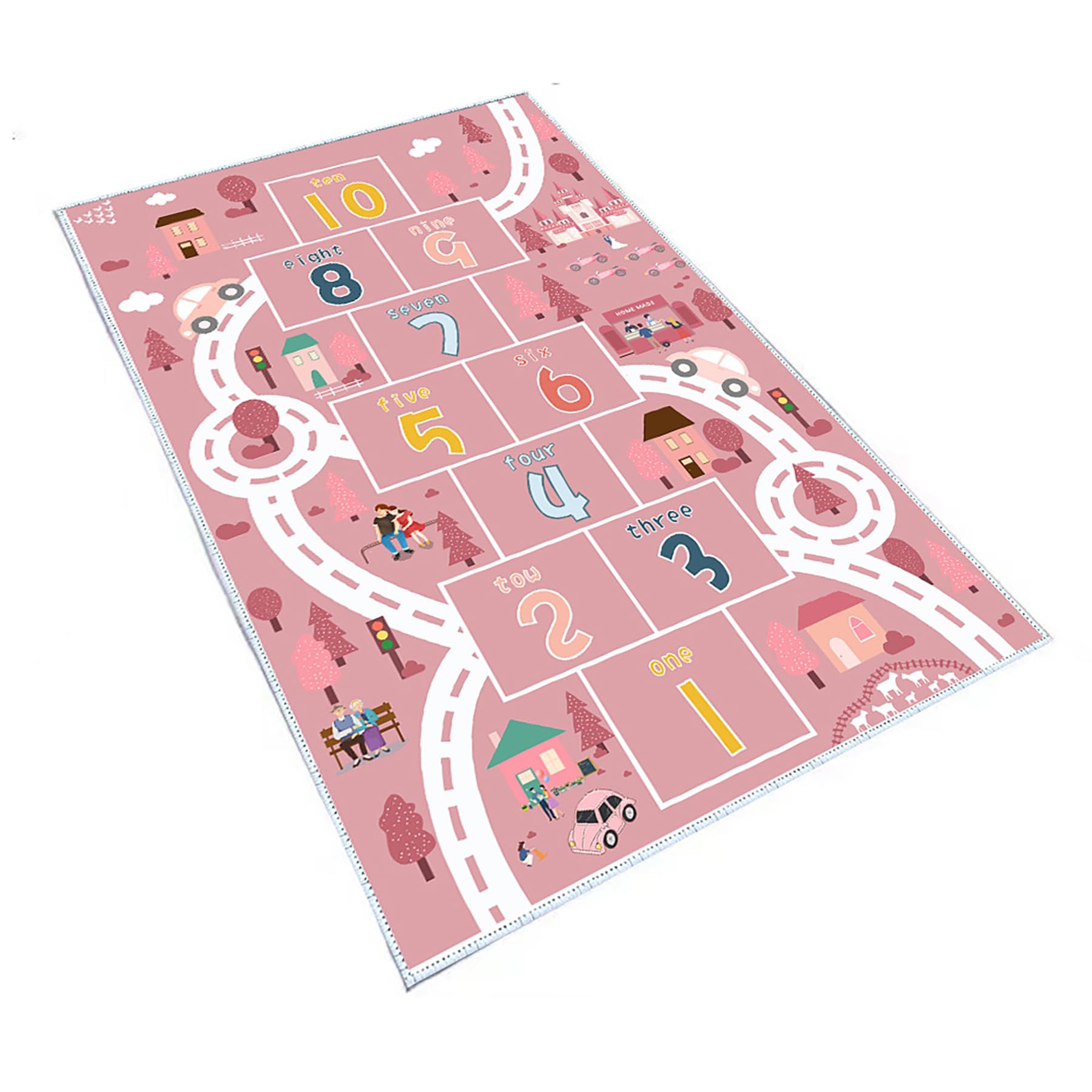 LGQLJPLQQ Hopscotch Rugs for Kids, Kid Rug for Bedroom, Playroom Rug for Kids Toy Cars, Nursery Rug for Teaching Toddler(Pink, 3' x 5')