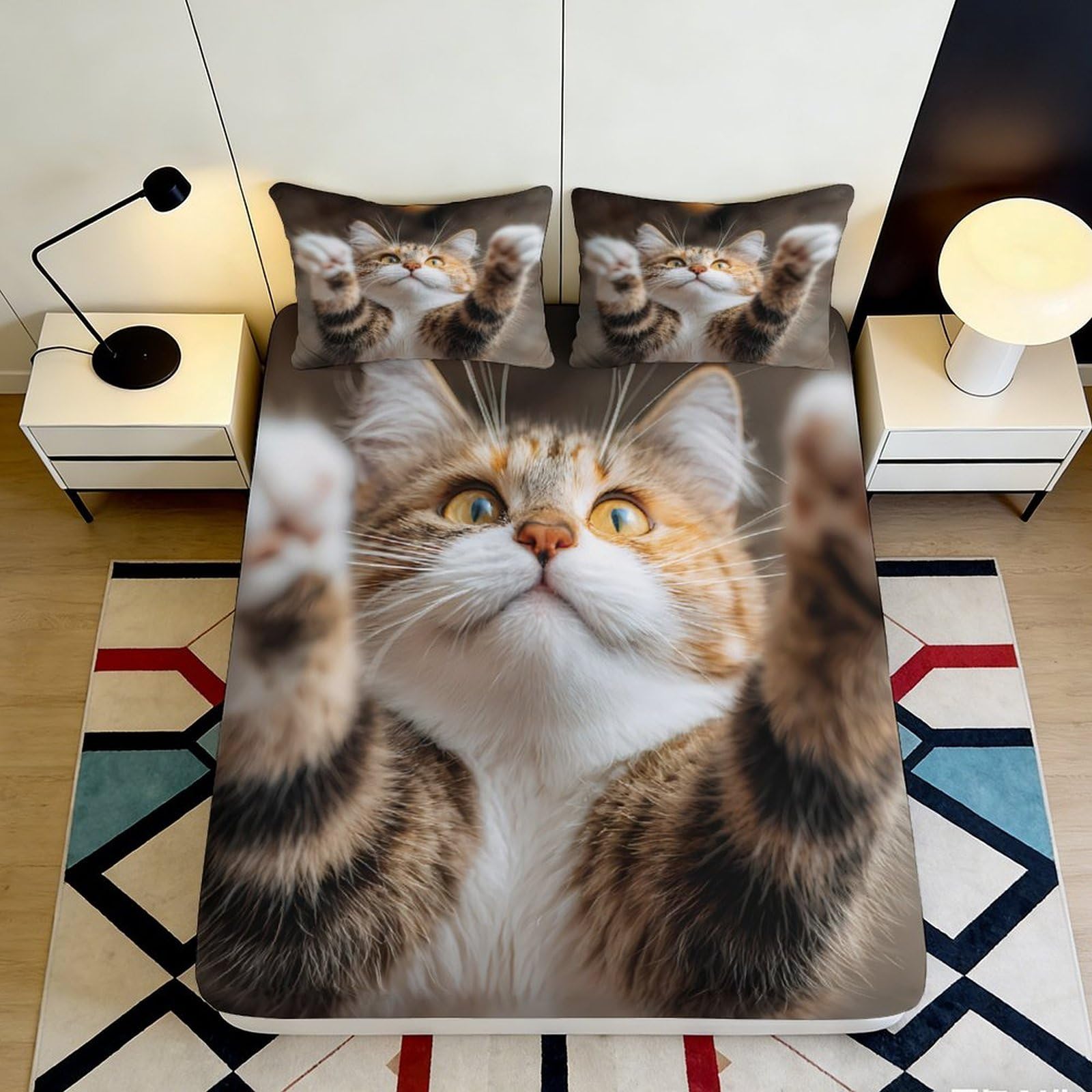 Uxinyoume Style-7 3D Printed Playful Cat Fitted Sheet Microfiber Soft Bedroom Decor Cute Kitten Mattress Cover For All Ages 90X200x25cm