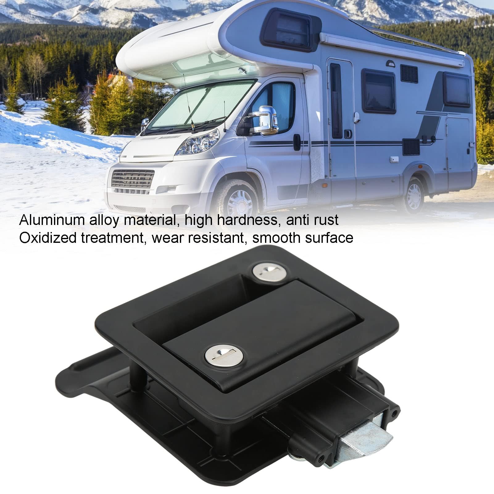 Cerradura de Puerta de Entrada de RV, Cerradura de Puerta de Entrada de RV Cerradura de Pestillo de Seguridad Cerradura de Seguridad Incorporada Aleación de Aluminio para Caravana Remolque de(Negro)