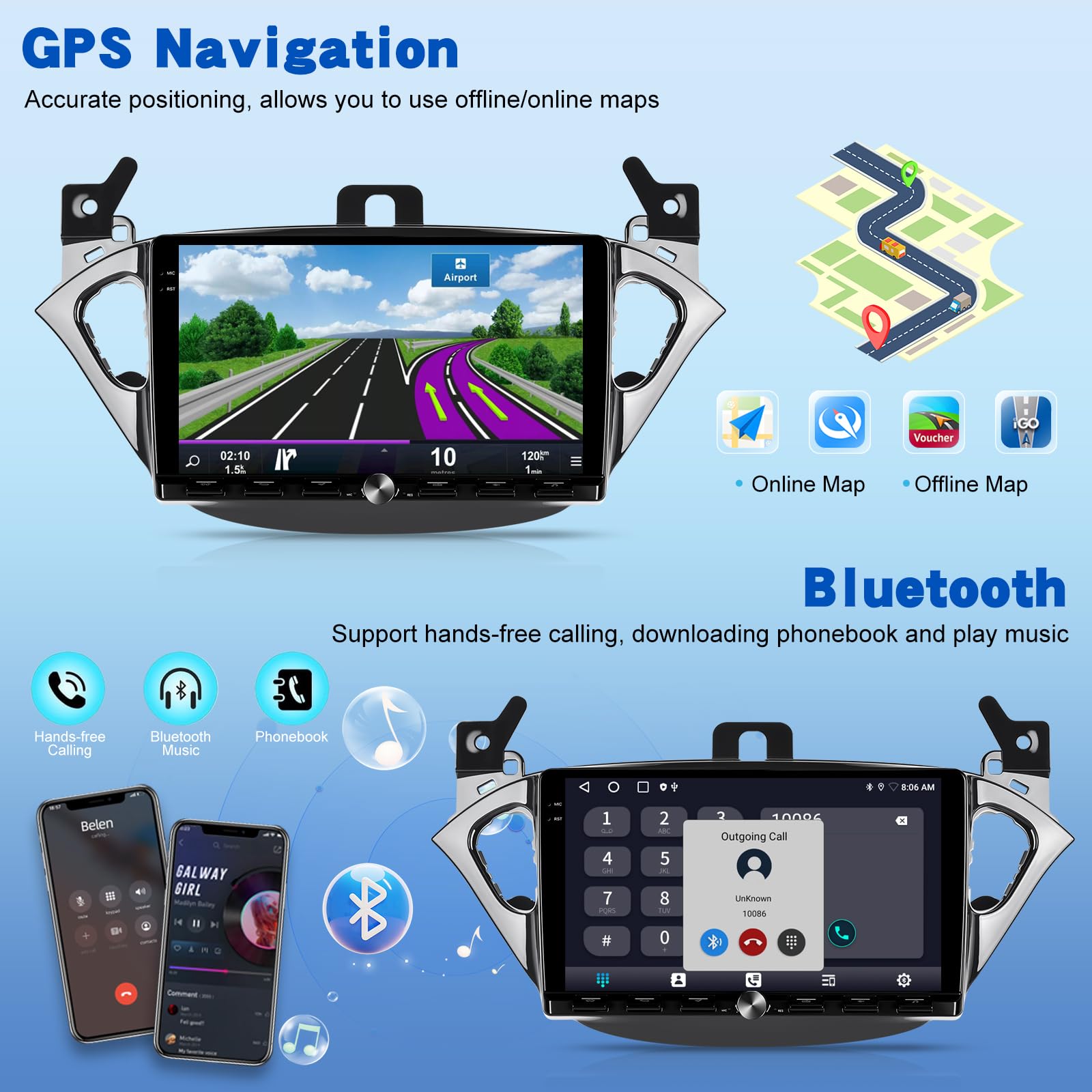Autoradio pour Opel Corsa 2015-2019/Opel Adam 2013-2016, 2G+64G Écran Tactile Android 9 Pouces, égaliseur Bandes, CarPlay, Android Auto, Commandes au Volant, Bluetooth 5.0, Wi-FI