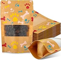 Dunzoom 200 Pack Paw Dog Treat Bags 3.5x5.5 Resealable Stand-Up Kraft Pouches Puppy Party Favors Food-Safe Packaging