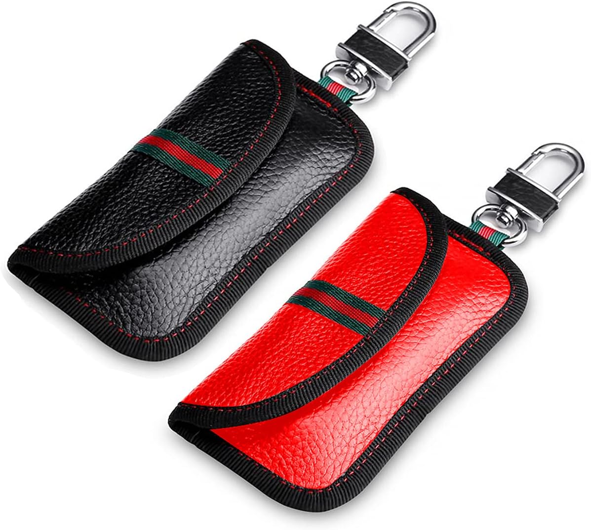 VAWcornic 2 Pack Faraday Bag, Genuine Leather RFID Signal Blocking Pouch, Keyless Signal Block Key Case for Car Security, Anti-Theft Remote Entry Smart Fob Protection - Red+Black