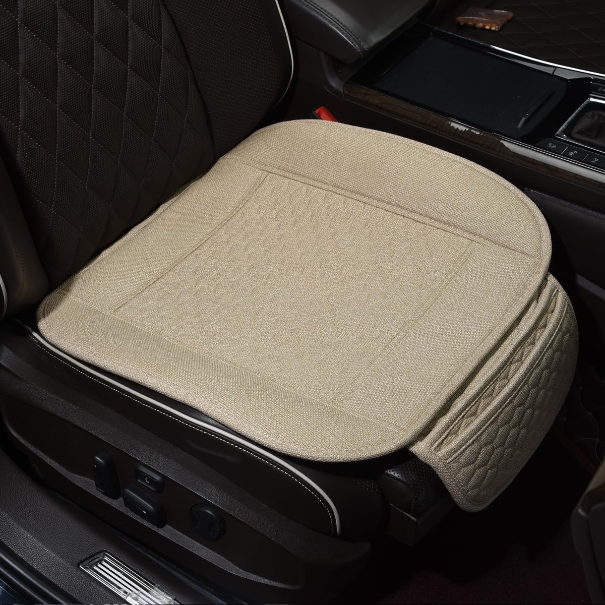 Bamboolady Linen Car Seat Cushion – Beige Front Seat Cover, Non-Slip, Breathable For Cars & Trucks