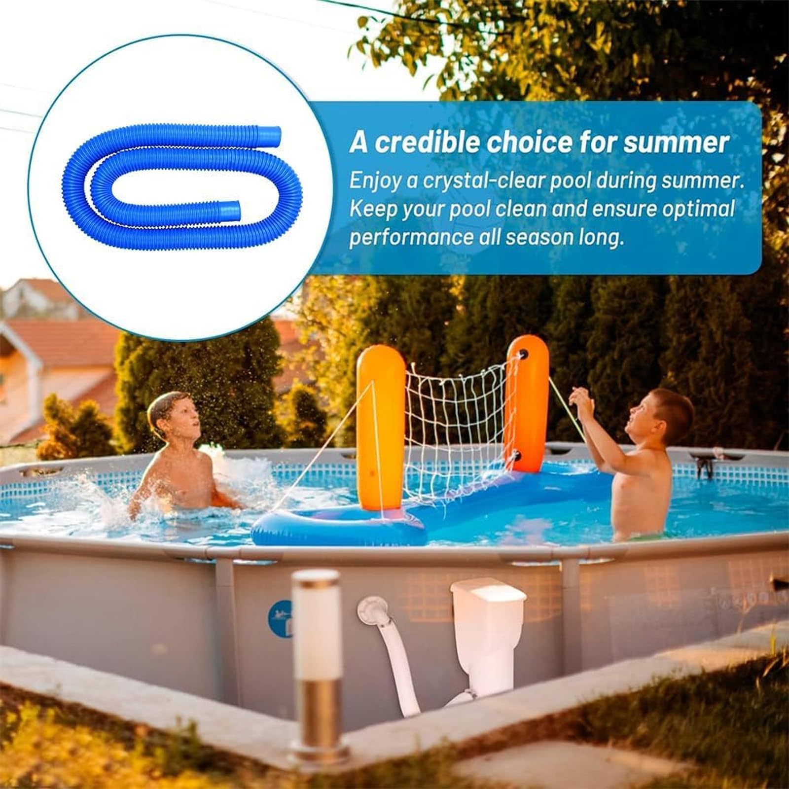 Potente tubo flessibile per pompe per piscina con design a prova di perdite e fissaggi rinforzati, adatto per vari sistemi di filtraggio e set di connettori per tubi per piscina spa, blu