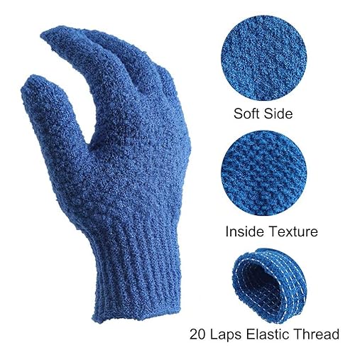 Miniatura 3 de 2 pares de guantes exfoliantes de baño para hombres y mujeres, 4 guantes exfoliantes pesados y grandes para ducha, spa, masaje, guantes exfoliantes