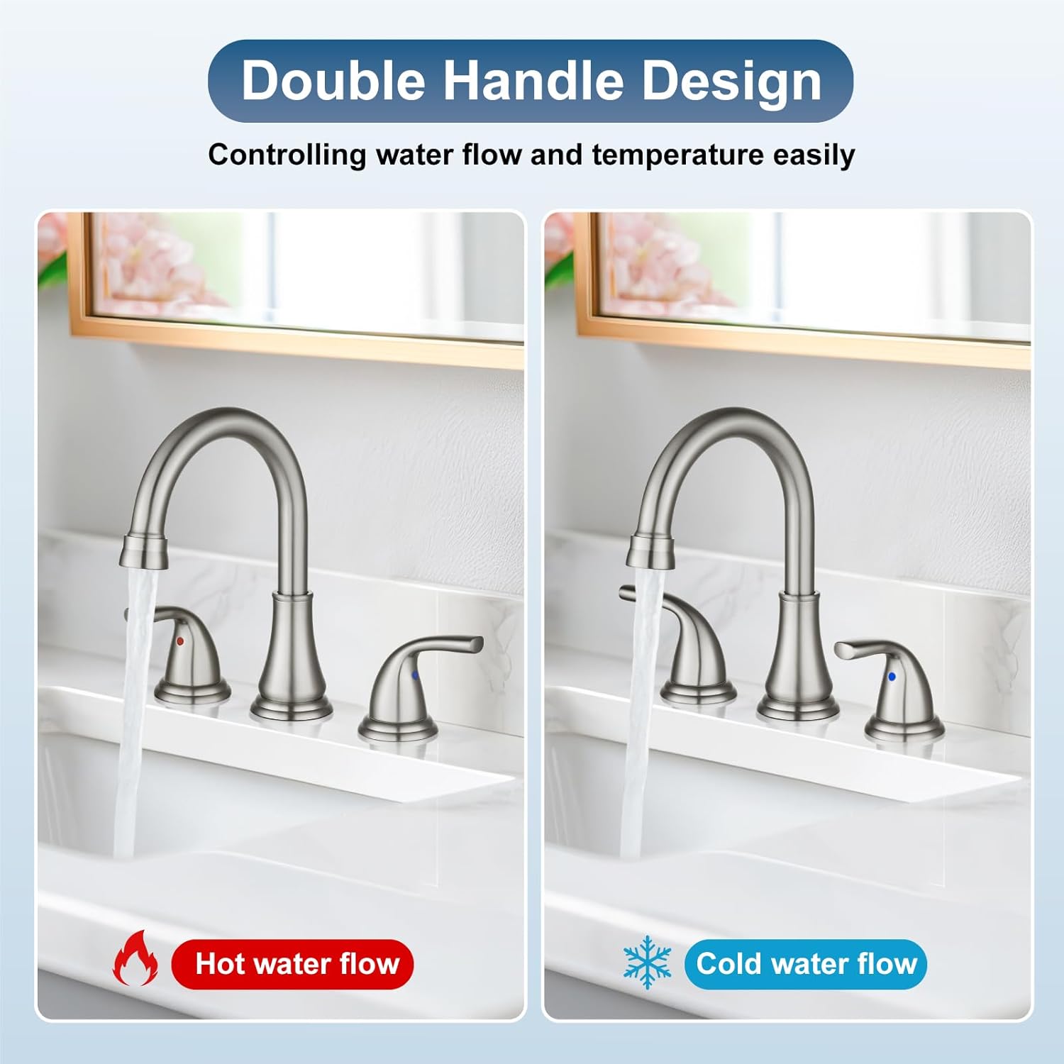 Widespread Bathroom Sink Faucet Deck Mounted 3 Hole 8 inch Bathroom Vanity Faucet 2 Handles Basin Mixer Tap with Pop up Drain,Brushed Nickel - Image 4