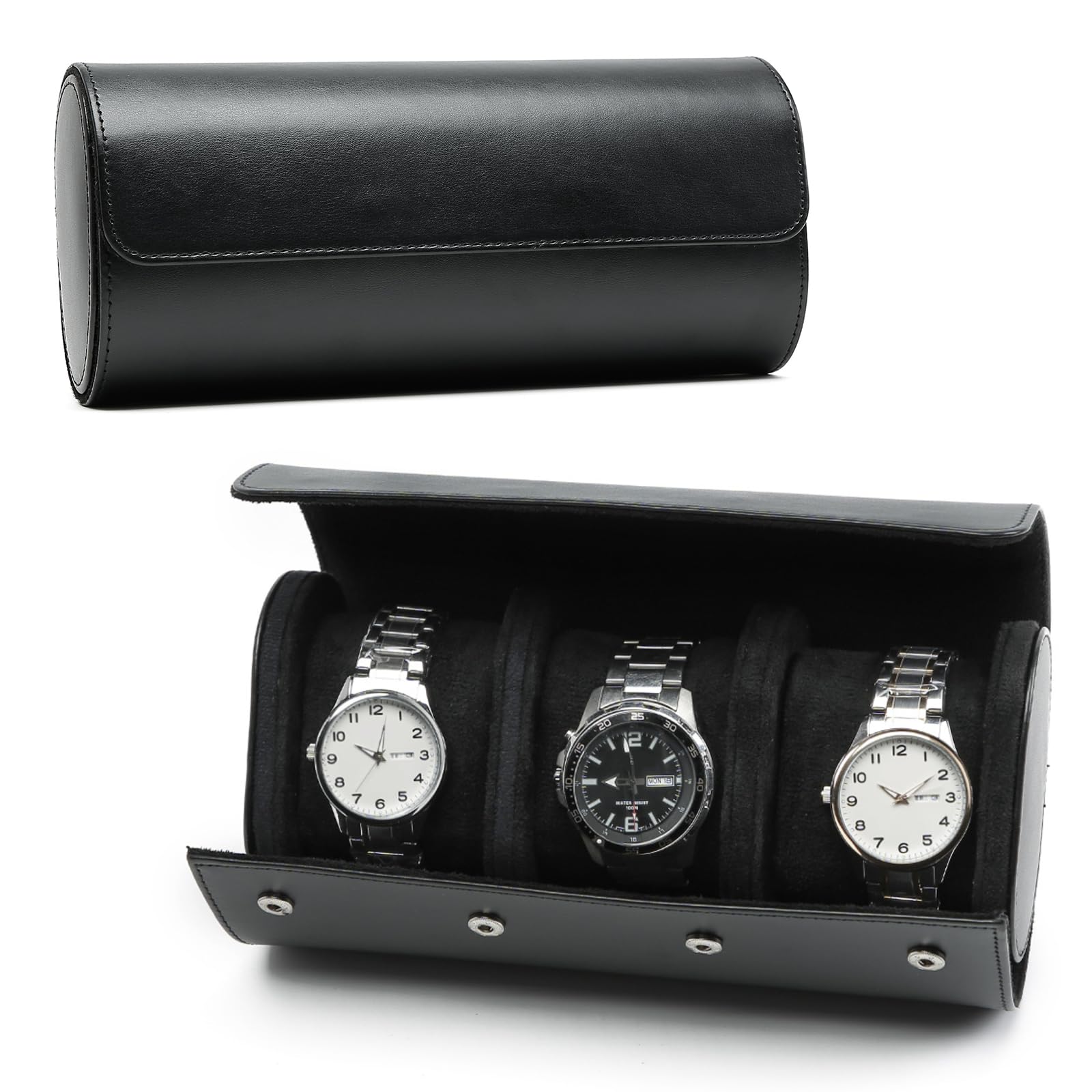 Estuche de Viaje para 3 Relojes, Caja Rollo de Piel Sintética, Almacenamiento Portátil, Vitrina de Pulsera para Navidad, Aniversario, Cumpleaños