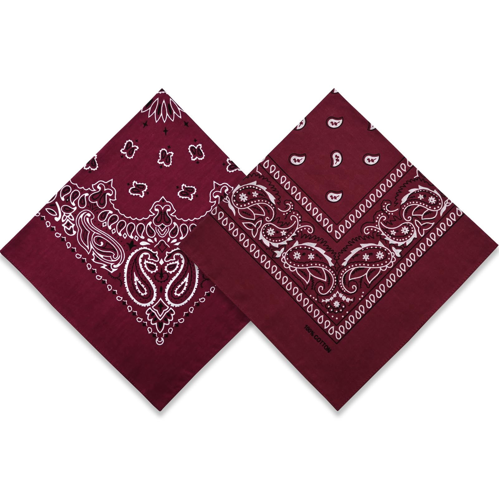 2 Pack Types of Paisley Pattern Bandanas, 22x22 Inches Cotton Bandanas Handkerchief Face Mask for Men & Women