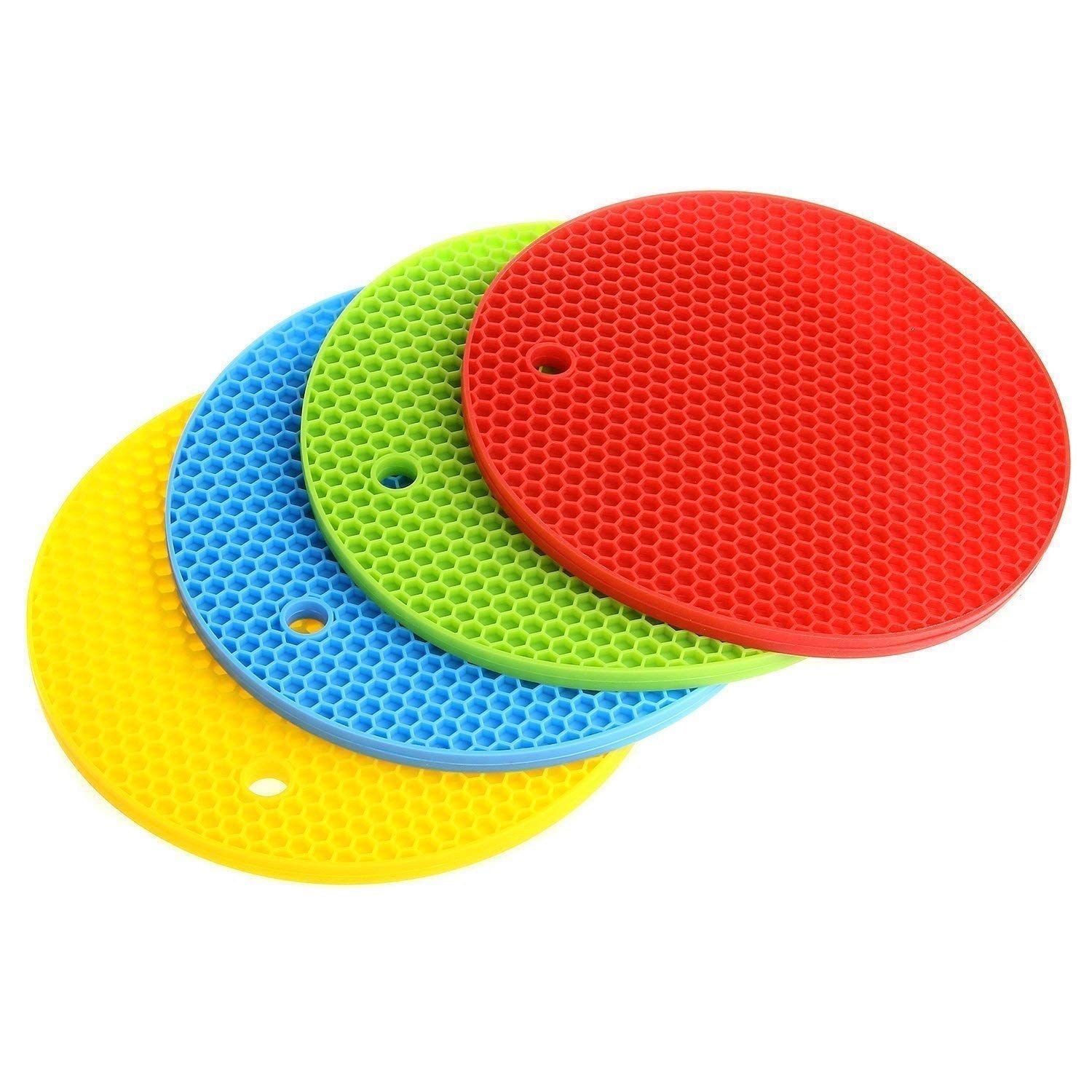 ZURATO Silicone Anti Hot Heat Resistant Round Pot Holder Disc Pads Car Dashboard Pad Dining Table Mat Place-mat Coasters, Multicolour - Pack of 4