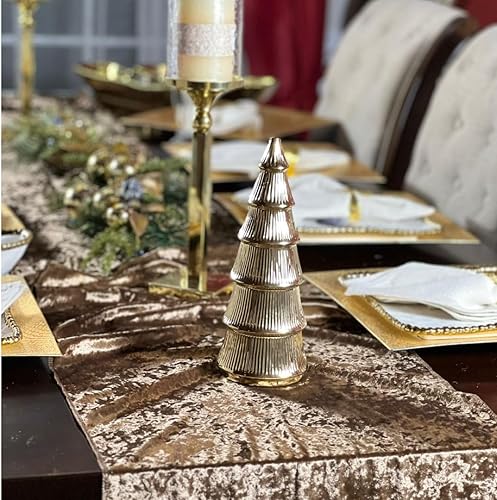 Camino de mesa dorado de 10 pies de tela suave, lujoso camino de mesa de 16 x 120 pulgadas para cenas, hoteles, servicios de catering, decoración de