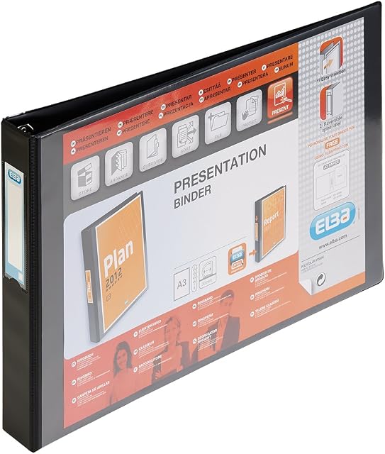 Elba Vision 30mm A3 Landscape 4-Ring Binder - Black