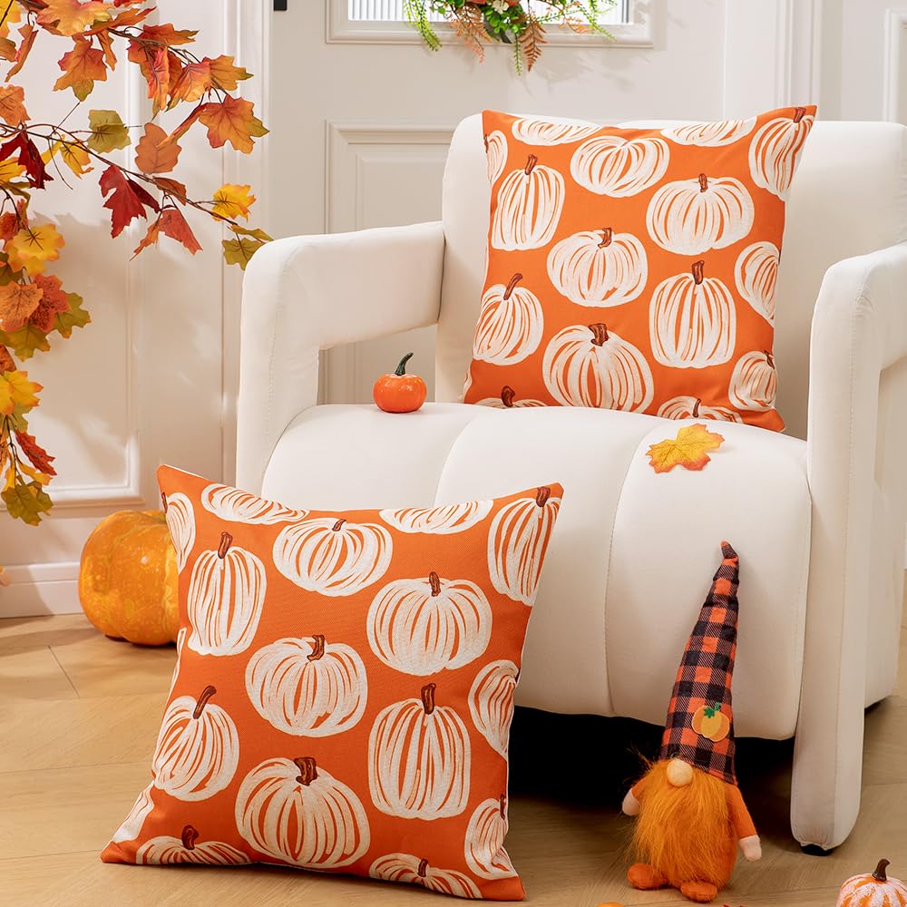 DFXSZ Fall Pillow Covers Set Of 2 - 18x18 Inch, Pink Pumpkin Design, Outdoor Decorative Covers