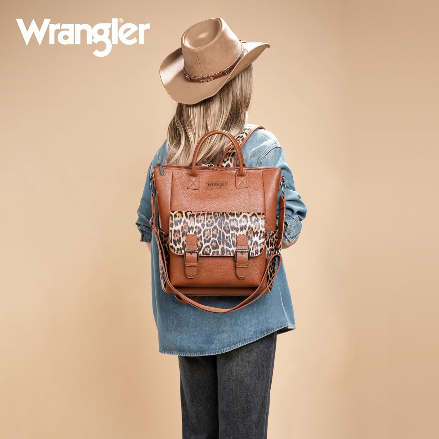 Montana West Wrangler Womens Convertible Backpack Purse with Adjustable Crossbody Shoulder Strap for Work Travel Leopard Cheetah Print - Image 2