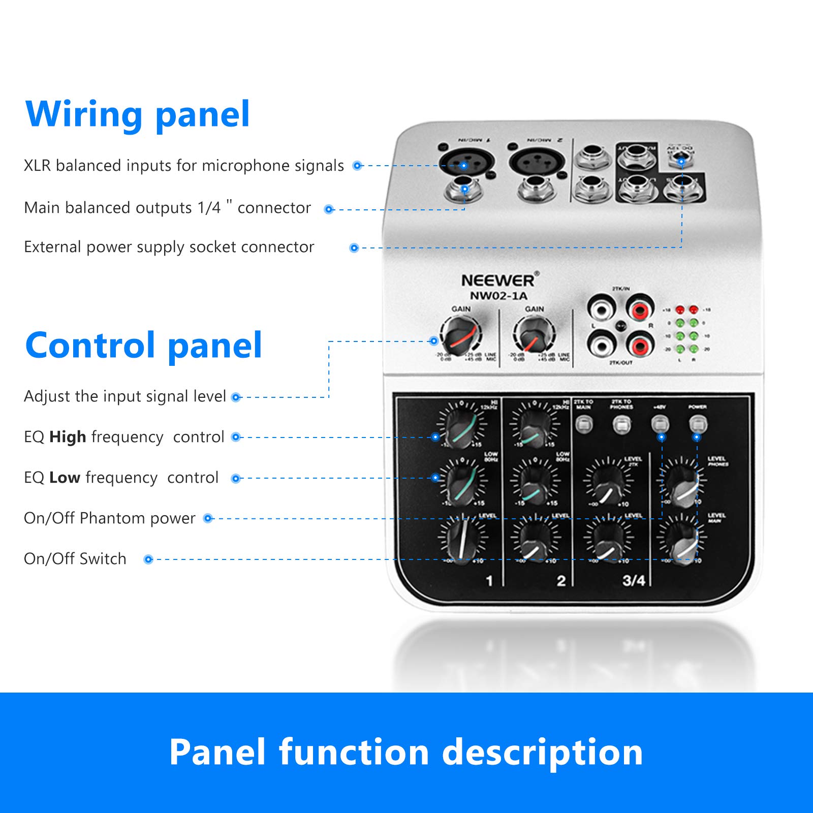 その他 NEEWER  NW02-1A Neewer NW02-1A 4-Channel Condenser Mic Console, with Phantom Power