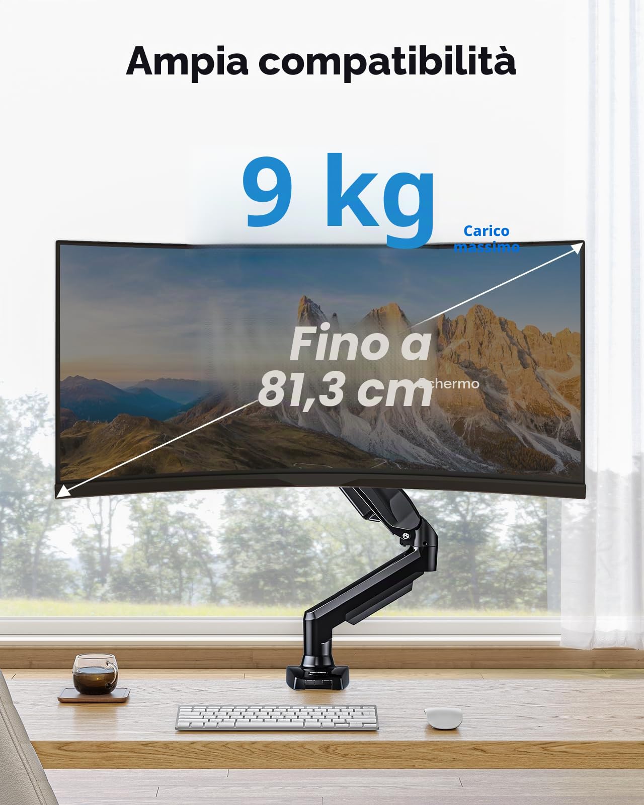 HUANUO Supporto Monitor Scrivania Schermi 13-32 Pollici, Braccio Monitor fino a 9 kg, Monitor Arm Ergonomico con Inclinazione, Rotazione e 360°, Altezza Regolabile, Compatibile VESA 75x75/100x100