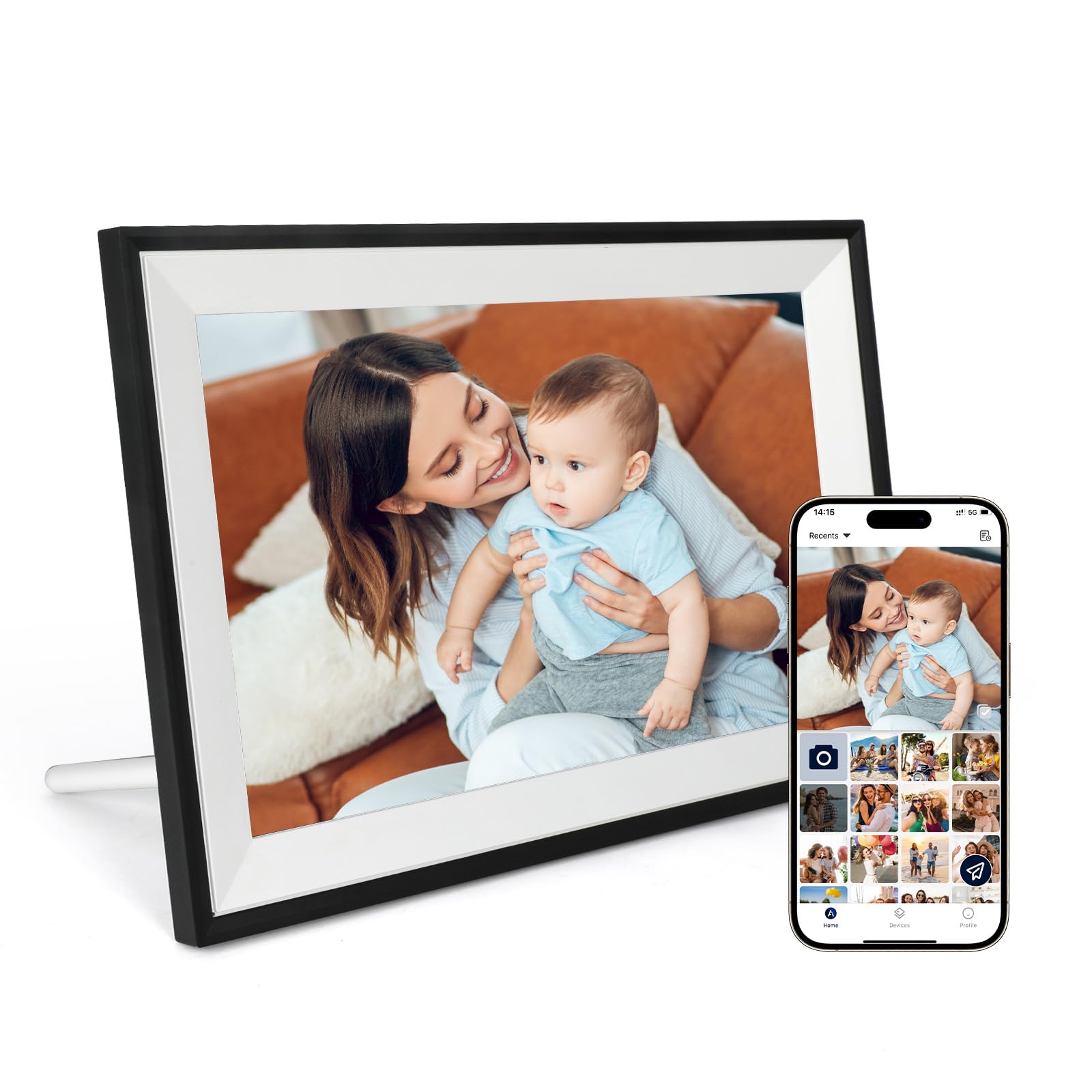 AEEZO Digitaler Bilderrahmen, IPS Touchscreen Elektronischer Fotorahmen, Automatische Drehung, Unterstützt Micro SD Karte(Weiß)