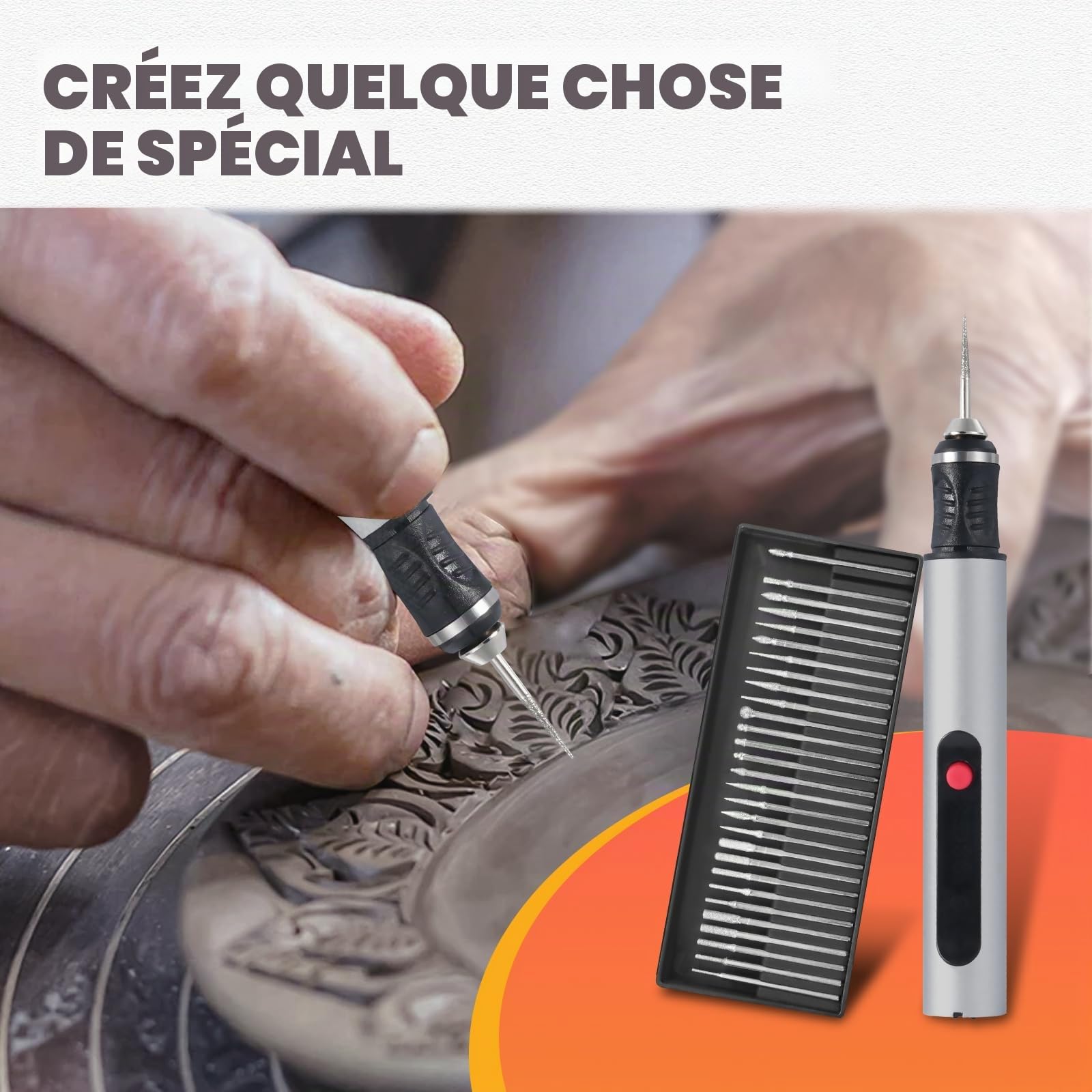 Appareil de gravure électrique pour verre et bois, kit de gravure sur verre, mini fraise avec 30 embouts, vitesse de rotation à 3 niveaux, stylo de gravure 10 W pour bricolage et artisanat, noir