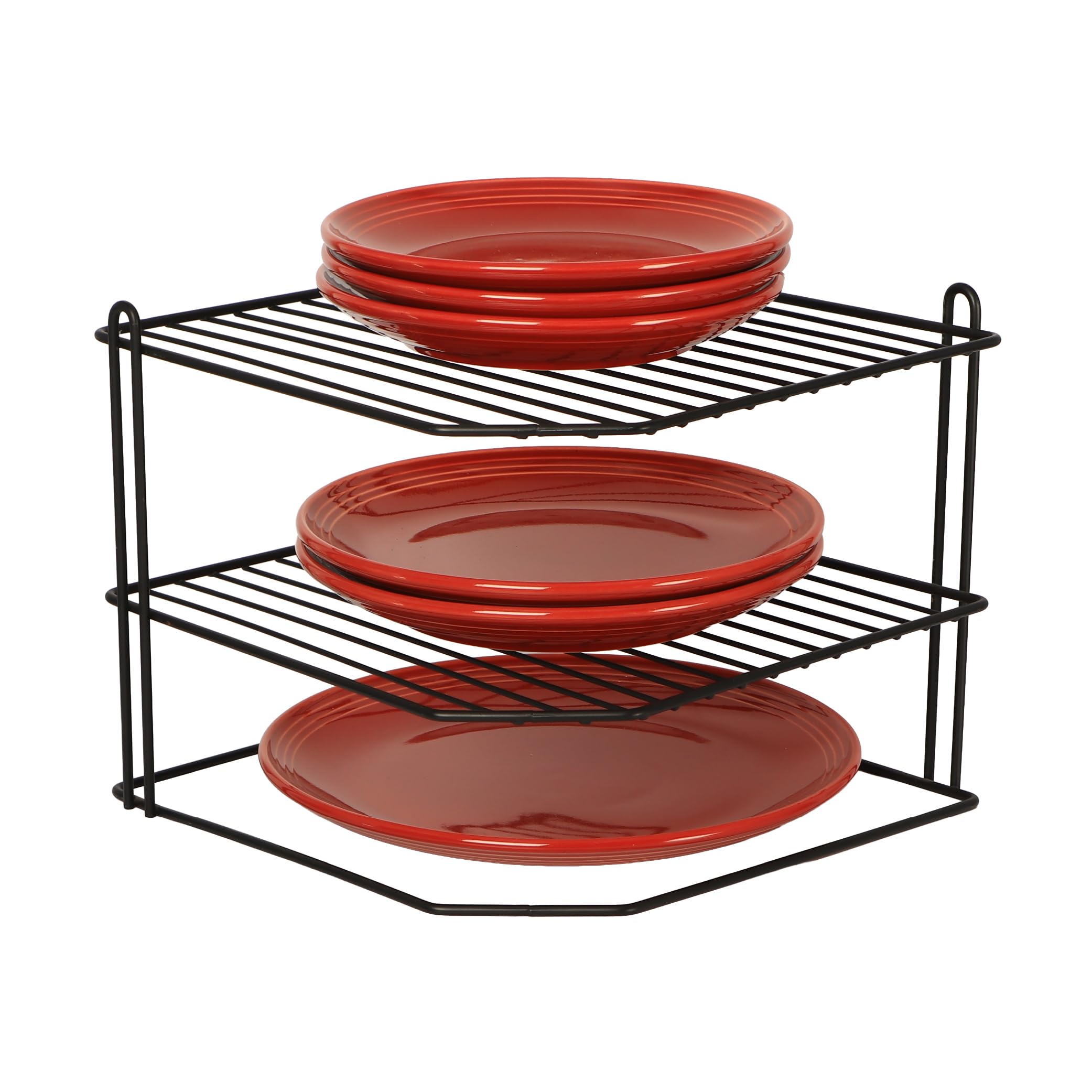 Buckingham Black 3 Tier Corner Plate Rack Kitchen Cupboard Storage Organiser Premium Quality Dish Rack Space Saving Shelf Organiser For Bowls Plates & Mugs 28 Cm (Black)