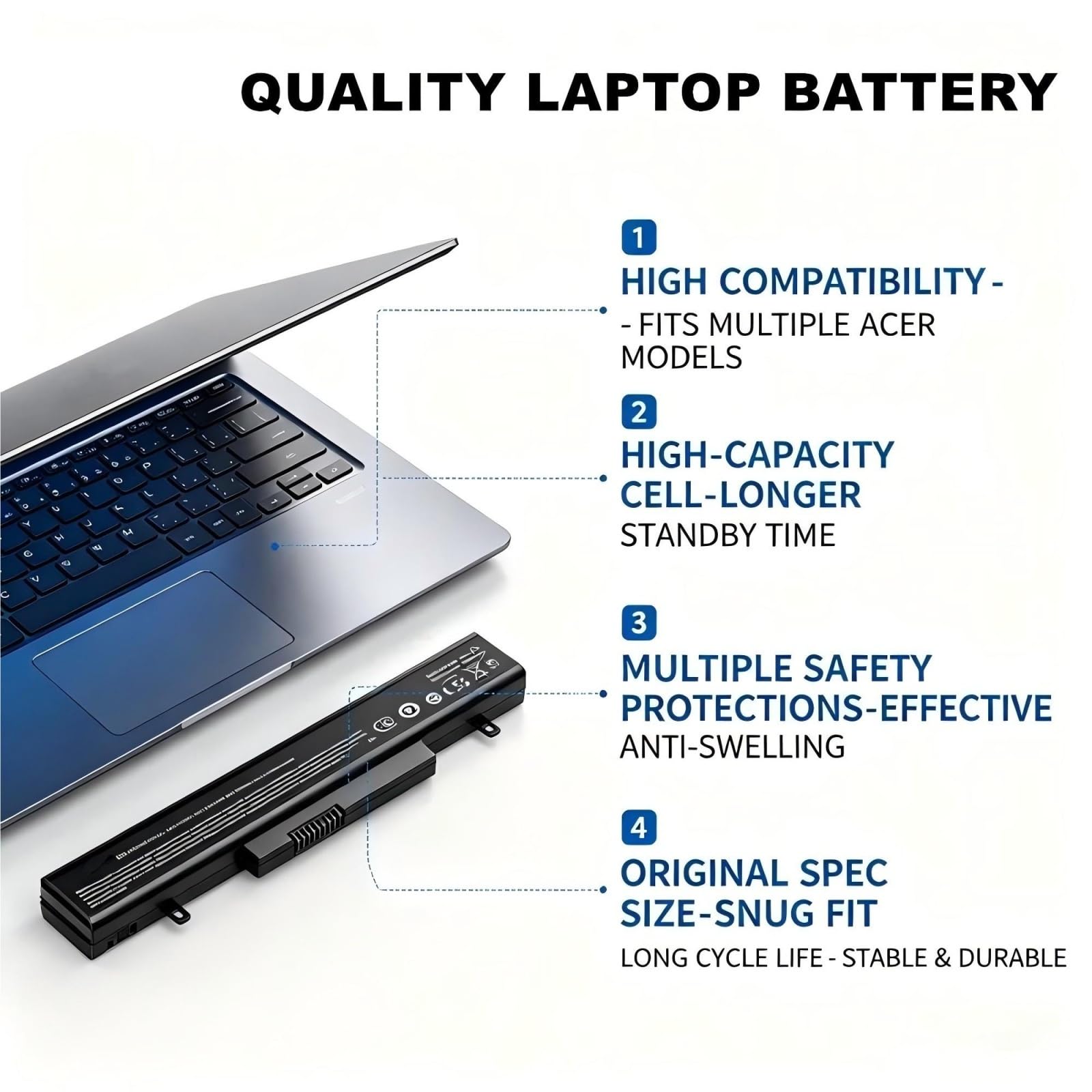 Compatibile con Acer, batteria del laptop 5200 mAh.