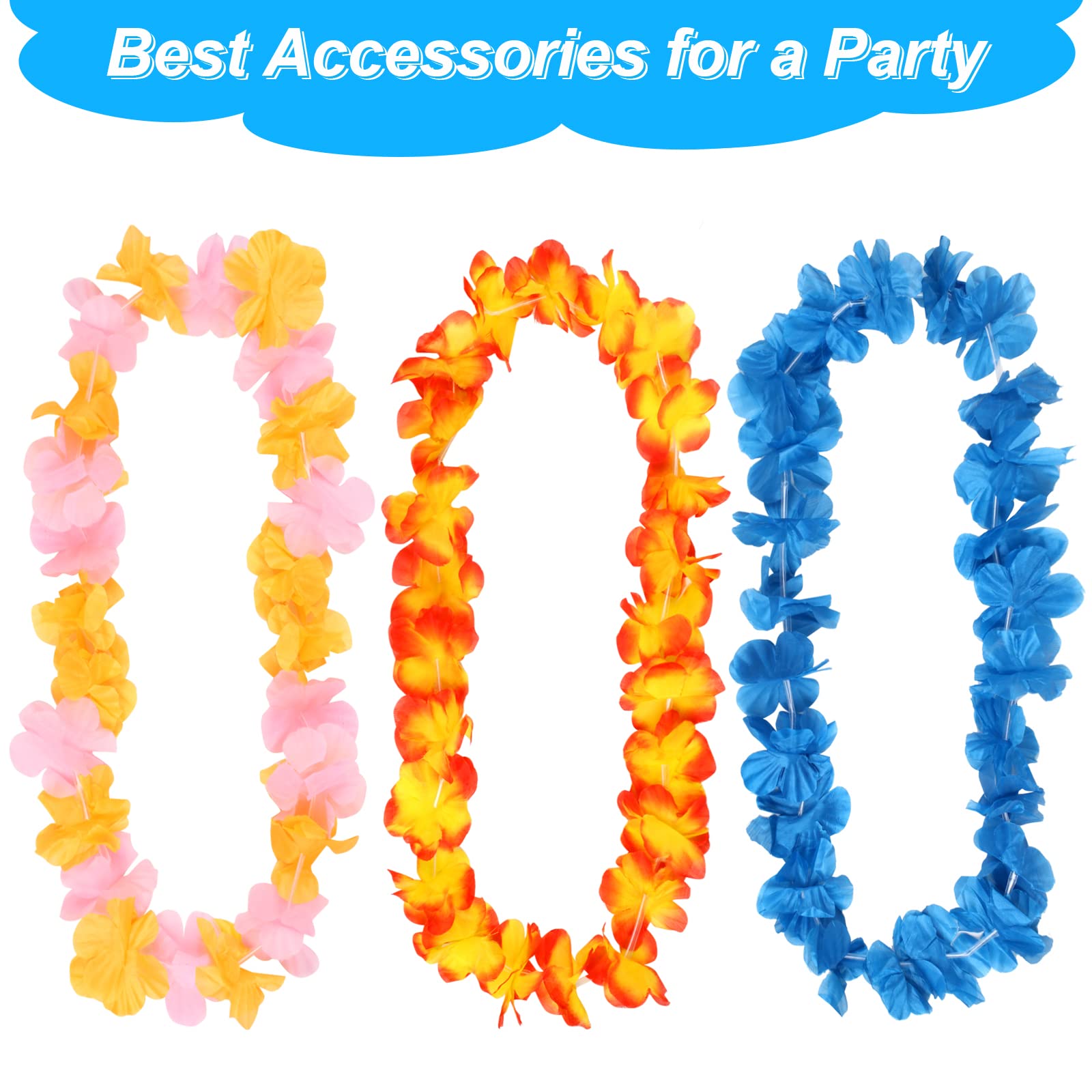 AUEFUDQ 7 collane decorative con fiori hawaii, con collana, fascia per capelli, ghirlanda di fiori per feste in spiaggia hawaiane, colore bianco