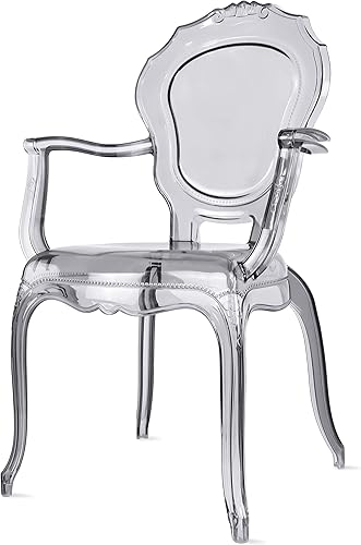 Miniatura 6 de 2xhome Silla de comedor apilable fantasma  Sillón de tocador transparente  Silla de cocina estilo Louis Belle para patio (1, ahumado, sillon)