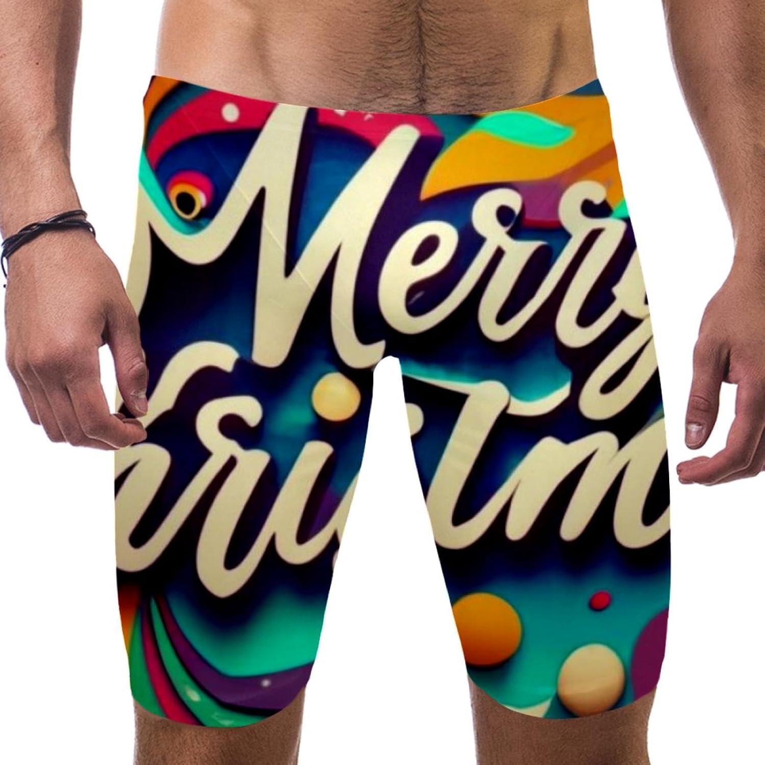 Happy Christmas Jammers for Men, Size S to 3XL Swim Jammer Swimsuit for Practice and Competition Swimming