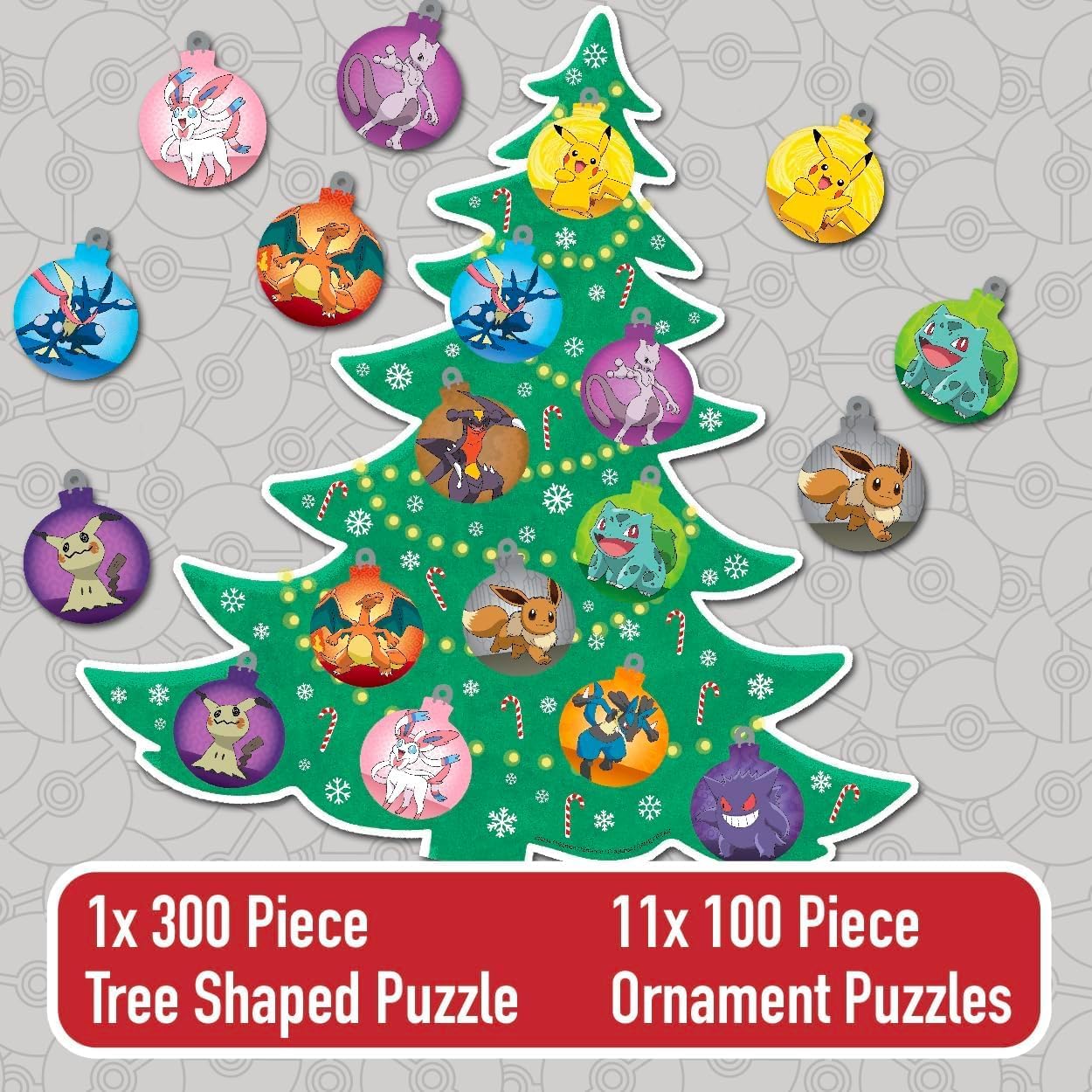 Buffalo Games - Pokémon - 12 Days of Christmas Advent Calendar Puzzles – Eleven 100 Piece Mini Ornament Jigsaw Puzzles and One 300 Piece Christmas Tree Jigsaw Puzzle
