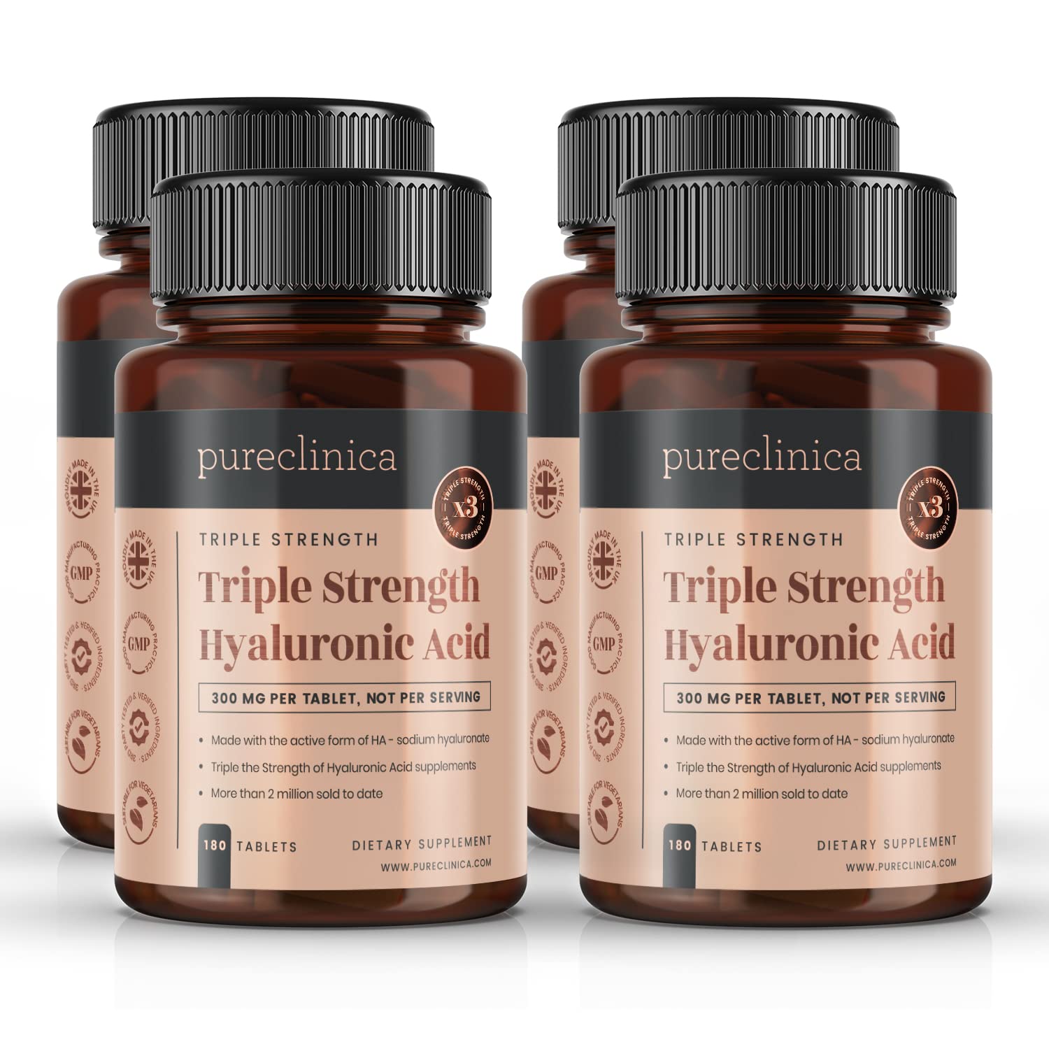 Acide Hyaluronique 300 mg x 720 comprimés (1-2 an de stock). Acide Hyaluronique Triple Force. 300% plus fort que les autres comprimés de HLA