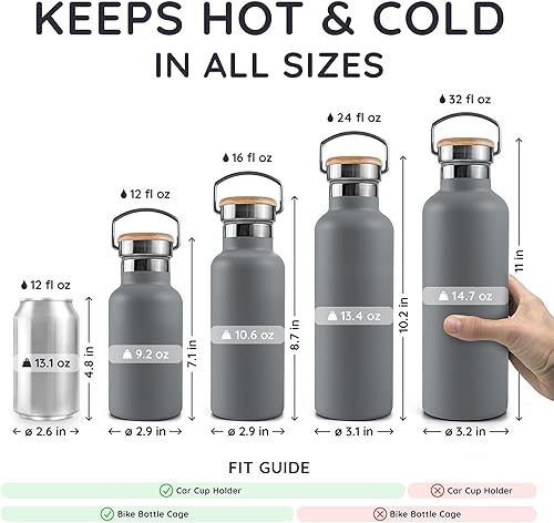 Miniatura 50 de Botella de agua Bambaw aislada al vacío de 750 ml – Azul claro, acero inoxidable, a prueba de fugas, botella para caminar Azul (Ice Blue),Azul