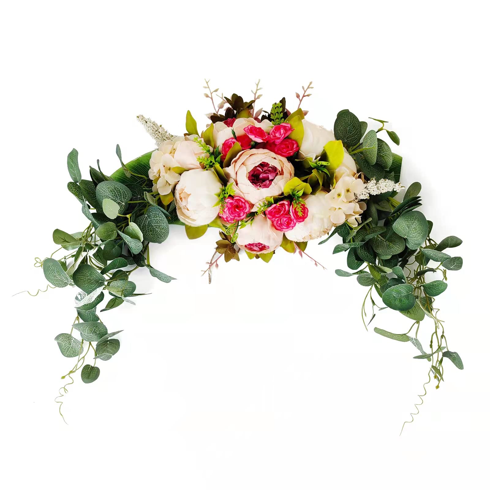JoyBHole Artificial Wedding Arch Flowers, 30" Green Leaves Rose&Peony Hydrangea Artificial Floral Swag for Lintel Door Wreath Home Decoration (Peony Champagne)