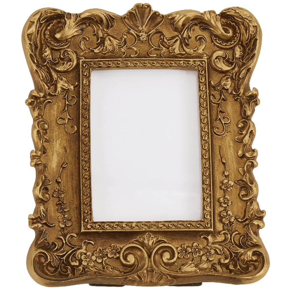 GORGECRAFT Vintage Resin Picture Frame Retro Floral Engraved Antique Gold Rectangle Photo Frame with Hooks and Easel Stand for Wall Hanging or Tabletop Display Ornate Photo Gallery Art 14 x 11.9cm