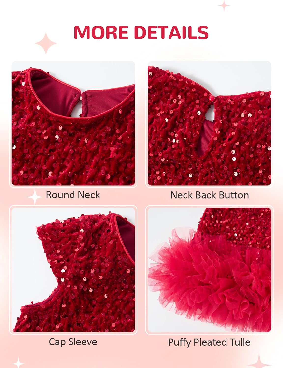 Miipat Toddler Girls Sequin Dress Sparkly Gown Party Dresses Little Kids A-Line Velvet Dress - Image 6