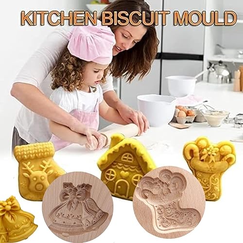 Miniatura 4 de Moldes de madera para galletas, molde de madera tallada para hornear, molde de galletas de cocina, cortador de galletas de madera, moldes de prensa