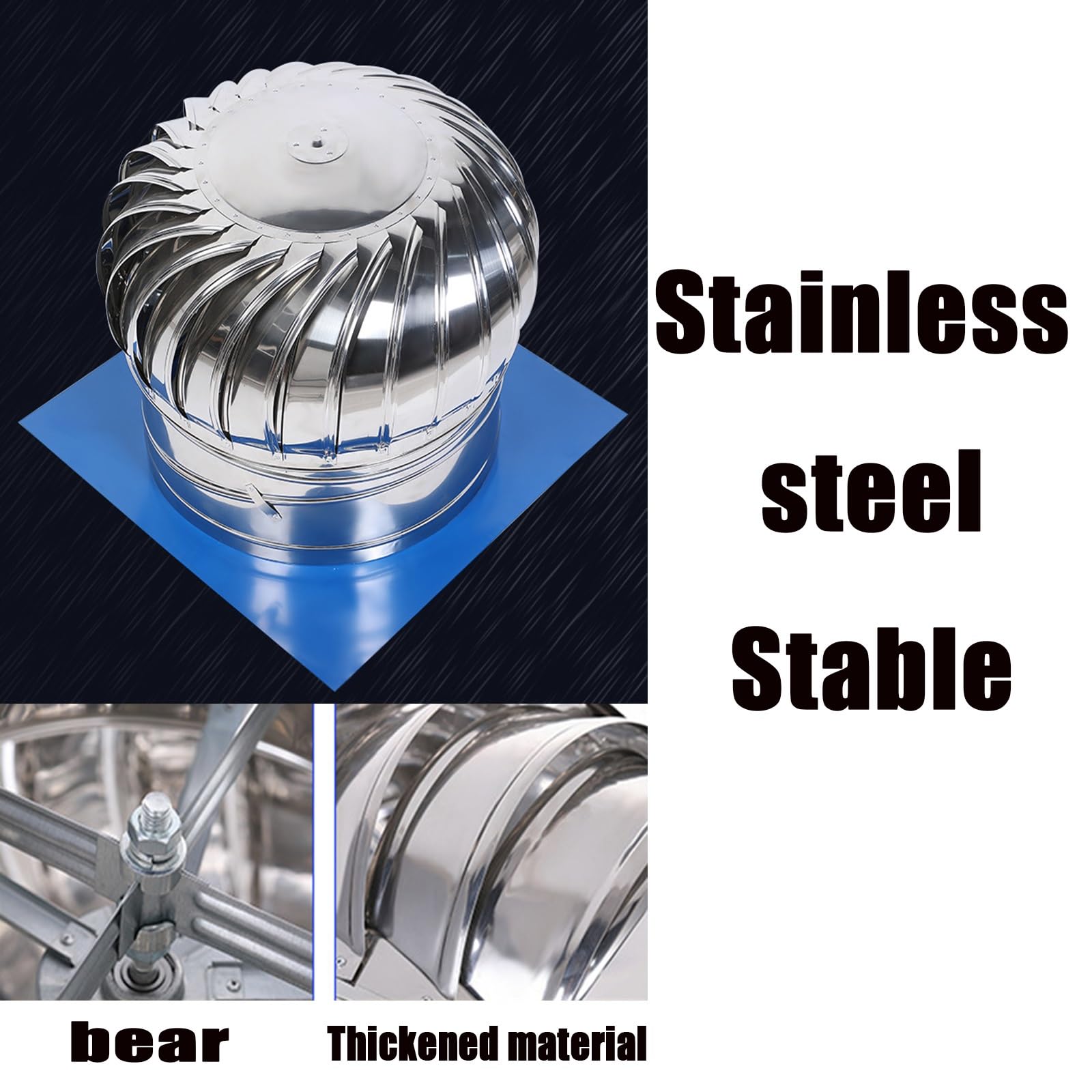 aérateur de toit à turbine, 304 stainless steel air round hood and exhaust(160mm)