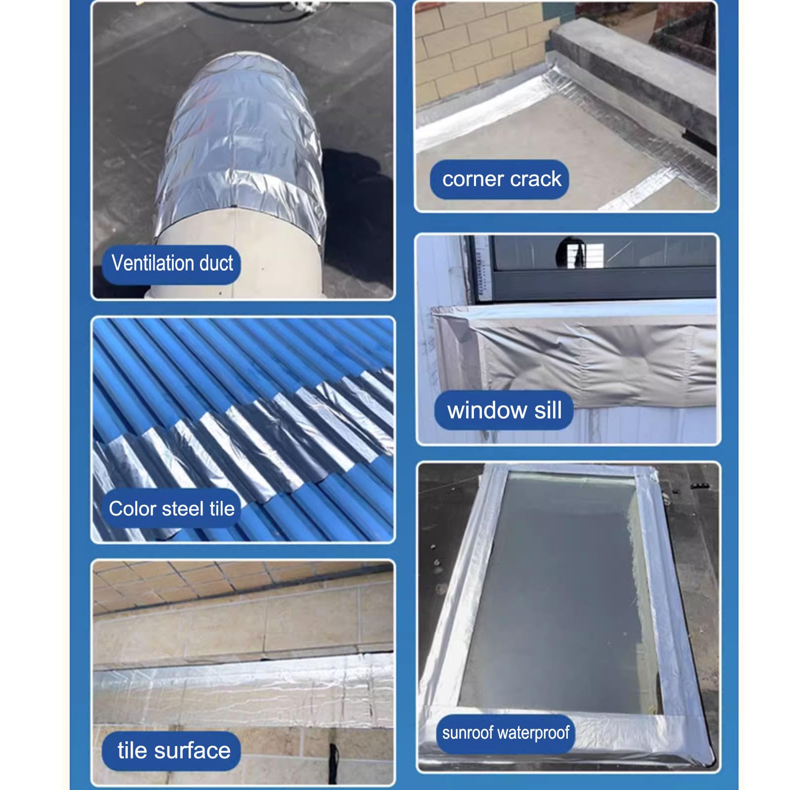 Cinta de Bituminosa Impermeable,Cinta de Sellado Autoadhesiva de Aluminio,Cinta de Reparación,para Fugas de Techo,Huecos de Alféizares,Roturas de Tuberías,Personalizable (0.4x5m)