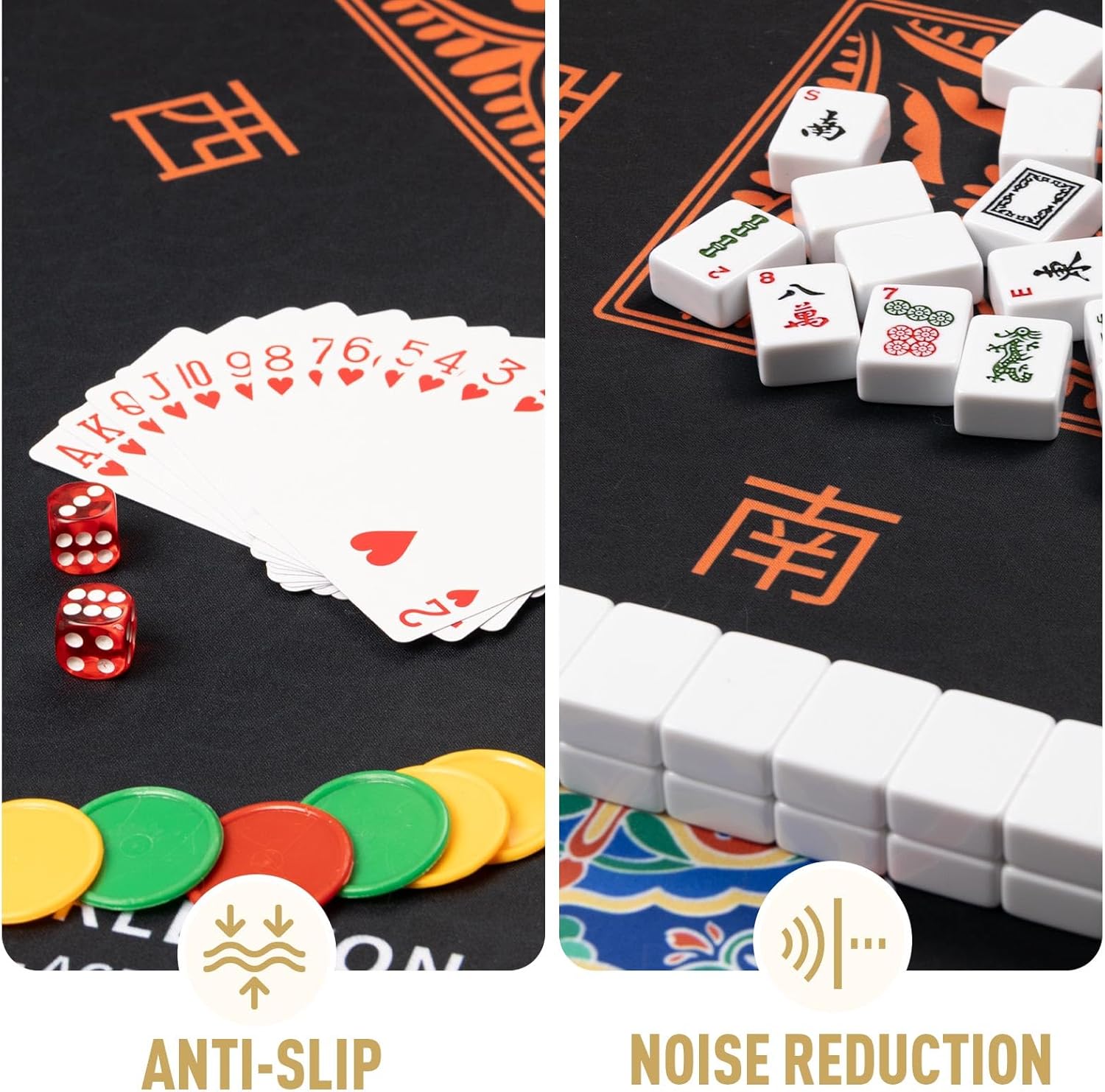 Mahjong Mat 32.4” x 32.4”, 3mm Thick Non-Slip Rubber Back Mahjong Table Mat, Noise Reduction Waterproof Mahjong Game Mat for Table, Mahjong Tile Mat for Cards, Dominoes & Board Games (Black2)