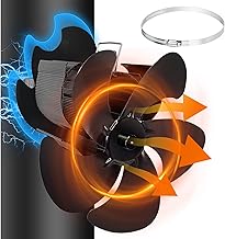 Magnetic Stove Fan, Fireplace Fan, 5 Blades, Stove Fan Without Power, Quiet Fireplace Fan for Fireplace/Stove/Wood/Stove Pipe, Stove Fan Pipe with 1 Replacement Ring