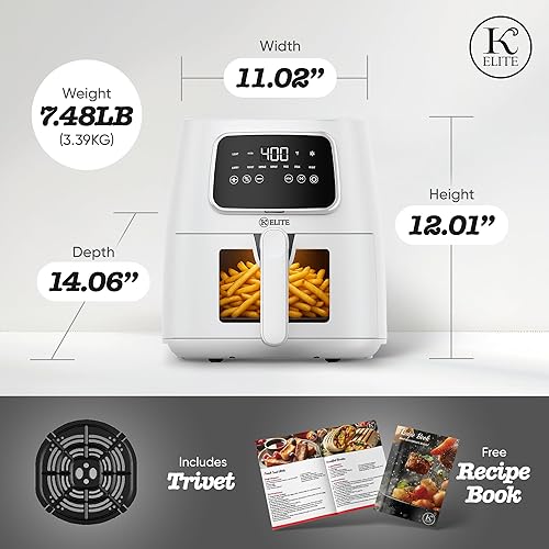 Miniatura 5 de Kitchen Elite 5.5 Qt. Freidora de aire digital de 5.5 cuartos de galón, olla de sobremesa con pantalla LED, ajustes preestablecidos para freír al
