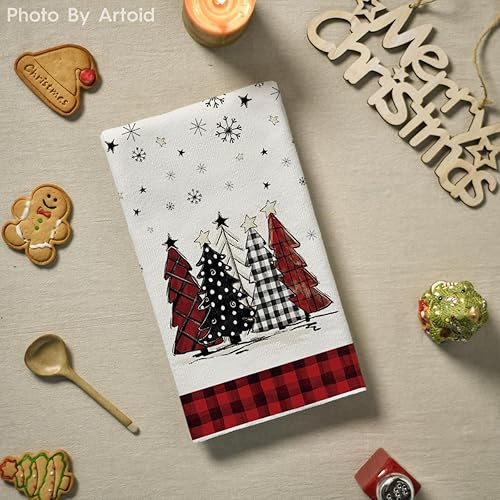 Miniatura 4 de Artoid Mode Juego de 2 toallas de cocina de Navidad con árboles de Navidad rojos y negros, 18 x 26 pulgadas, diseño diario de búfalo a cuadros