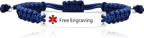 Miniatura 2 de Uloveido Pulsera de identificación de alerta médica grabada con láser, pulsera ajustable para hombres y mujeres, primeros auxilios de emergencia,