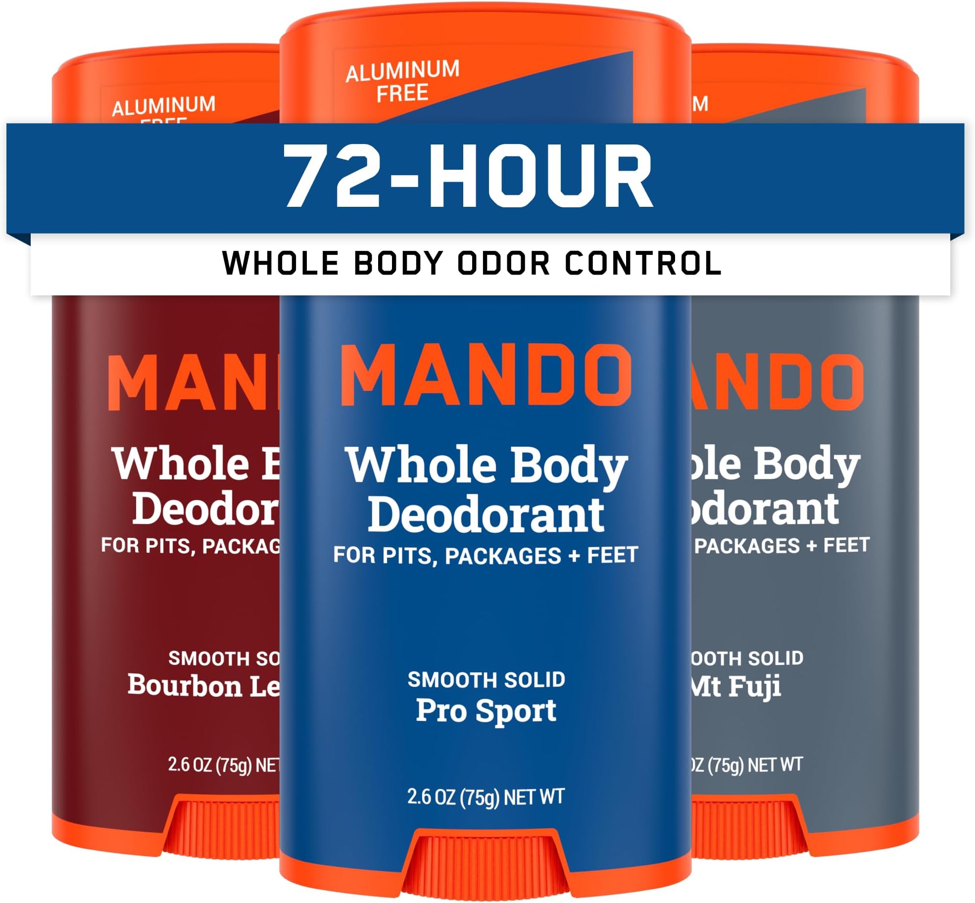 Mando Whole Body Deodorant For Men - Smooth Solid Stick - 72 Hour Odor Control - Aluminum Free, Baking Soda Free, Skin Safe - 2.6 ounce (Pack of 3)