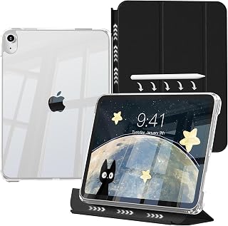 Case for iPad Air 11 Inch M4/M3/M2 (2026/2025/2024), Air 5th/4th Gen 10.9 Inch (2022/2020) with Detachable Sliding Cover & Clear Hard PC Back Shell, Slim Trifold Multi-Angle Stand (Black)