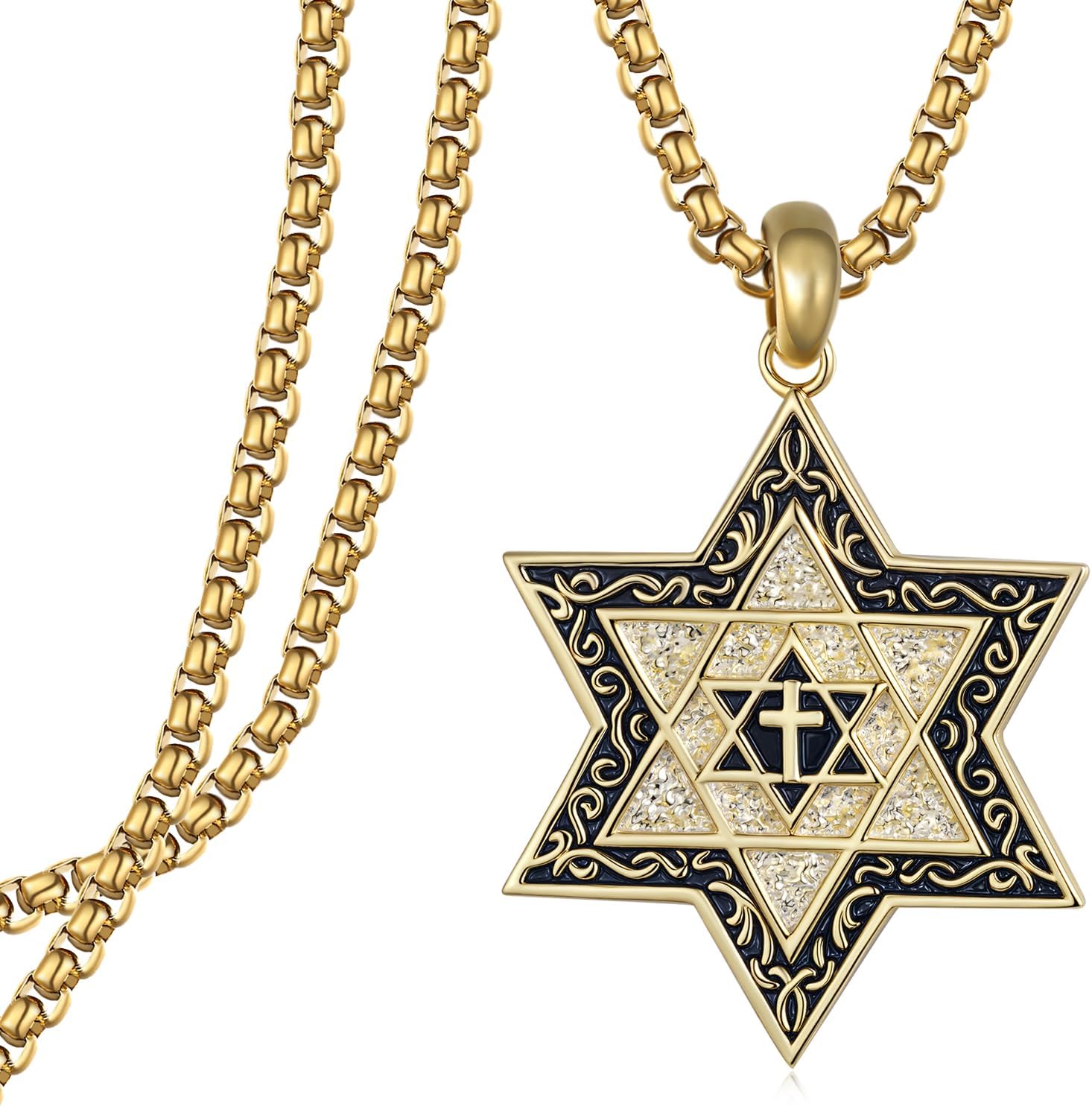 925 Sterling Silver Star of David Necklace for Men - Jewish Pendant with Cross Detail - David Star Necklace - Religious Jewelry for Him