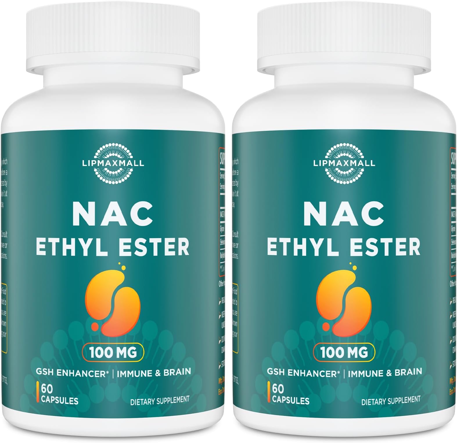 - lipmaxmall N-Acetyl Cysteine Ethyl Ester 100mg-More Absorption Than 1000mg NAC-with Glycine 600mg-Benefit Glutathione-Good for Immune System & Antioxidant for Adults,NACET(60 Capsules-2 Pack)