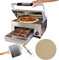 CAPT'N COOK Forno de pizza a gás portátil OvenPlus – Design duplo para cozinhar crostas crocantes e coberturas bem cozidas, não é necessário girar, assar e grelhar ao ar livre, cozinhar com facilidade, com cortador de pizza e descascar